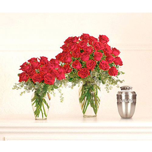 Duo Florero de rosas rojas para urna